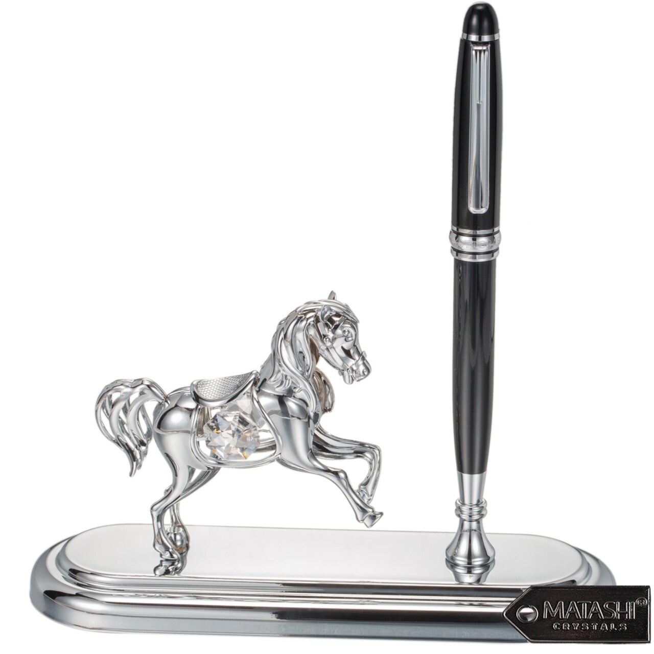 Matashi Chrome Plated Executive Desk Set W/ Pen And Silver Horse Ornament Desk Accessories Gift For Christmas Boss